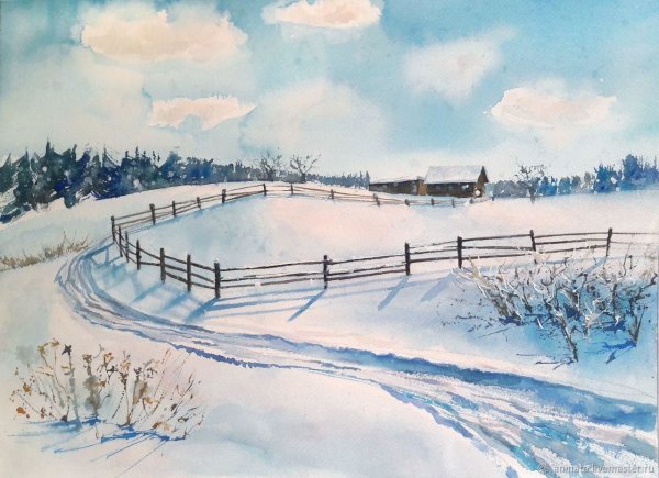 Пейзаж цветными карандашами