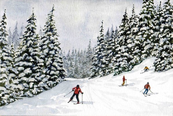 Зимний пейзаж с лыжником