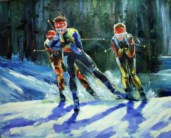 Лыжник картина маслом