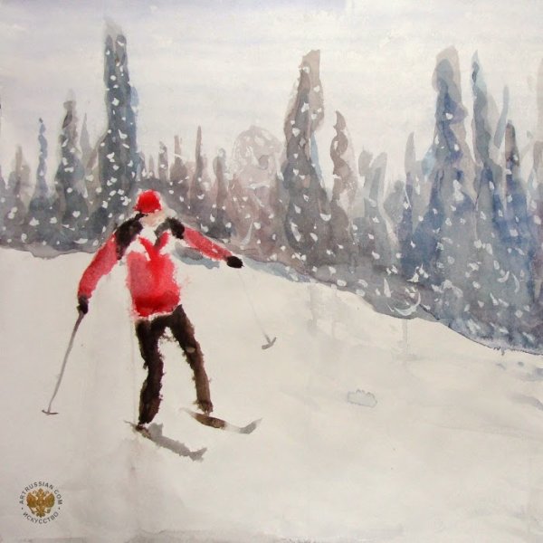 Зимний пейзаж с фигурой человека