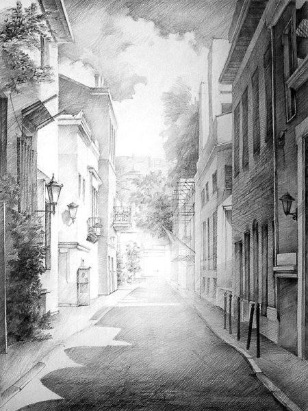 Городской пейзаж карандашом