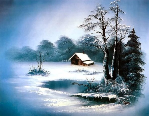 Боб Росс зимний пейзаж