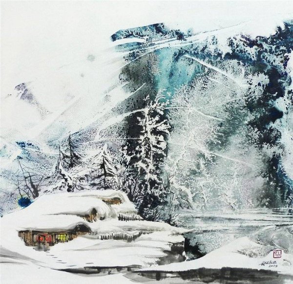 Китайская живопись зимний пейзаж