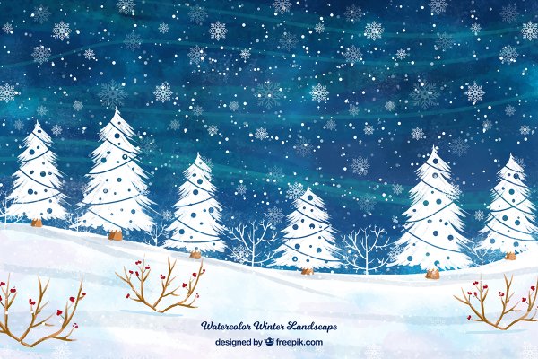 Вектор зимний пейзаж у ёлки