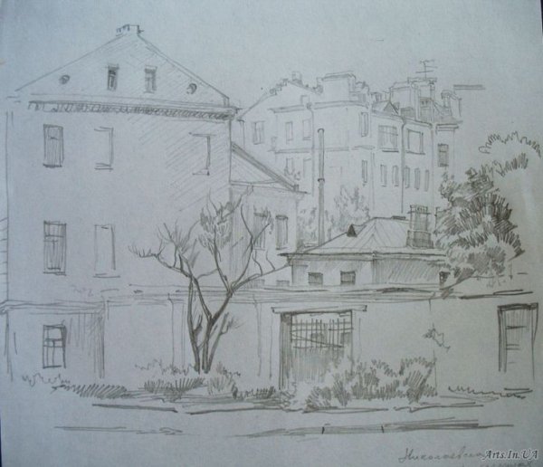 Пейзаж города карандашом