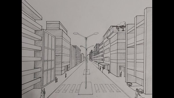 Зарисовка города линейная перспектива