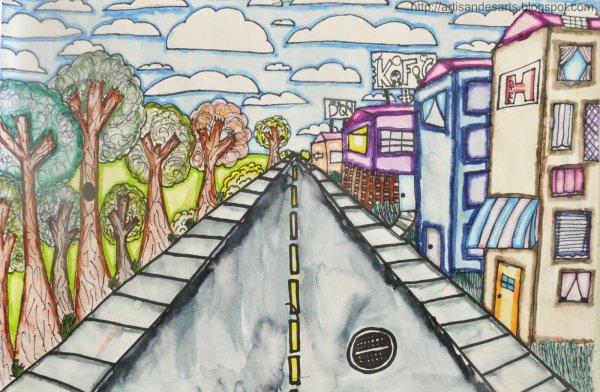 Зарисовка города линейная перспектива