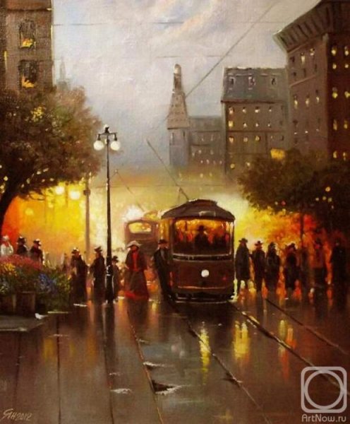 Ночной трамвай живопись