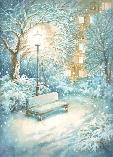 Зима акварель