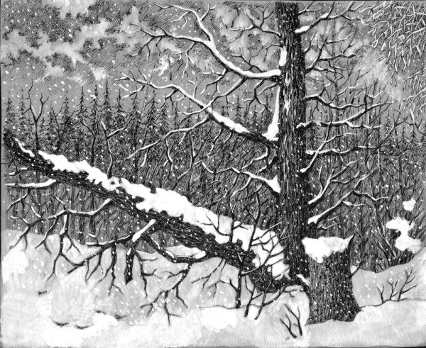 Зимний пейзаж в графике