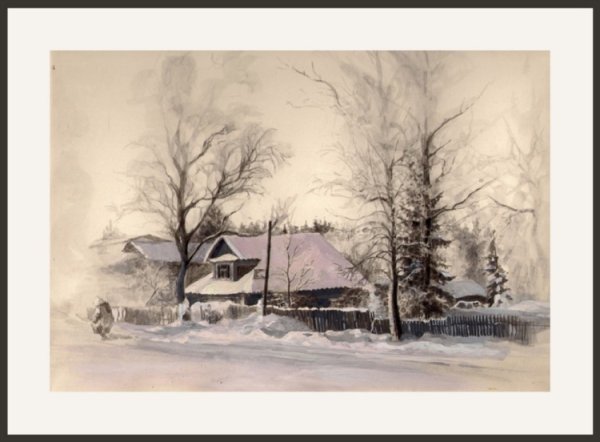 Деревенский пейзаж в графике