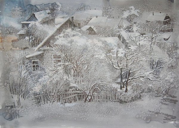 Зимний пейзаж в графике