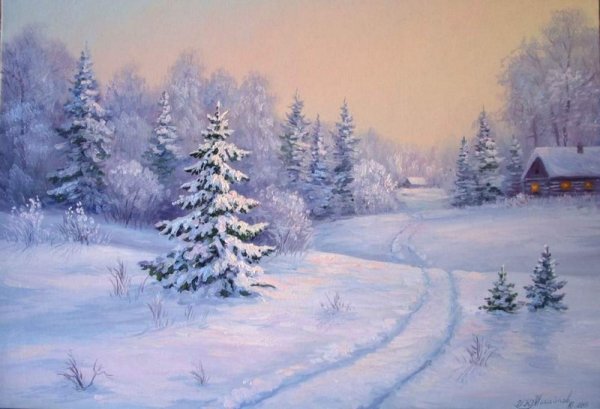 Рисование зимний пейзаж