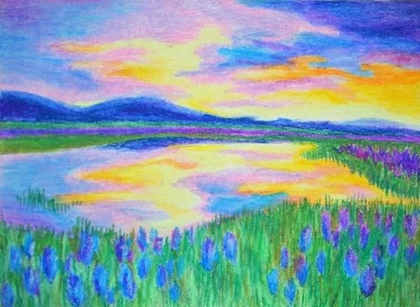 Пейзаж масляными мелками