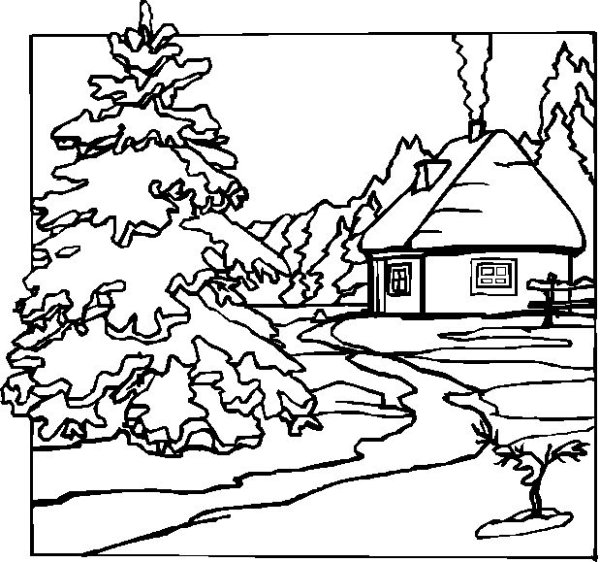 Зимний лес раскраска