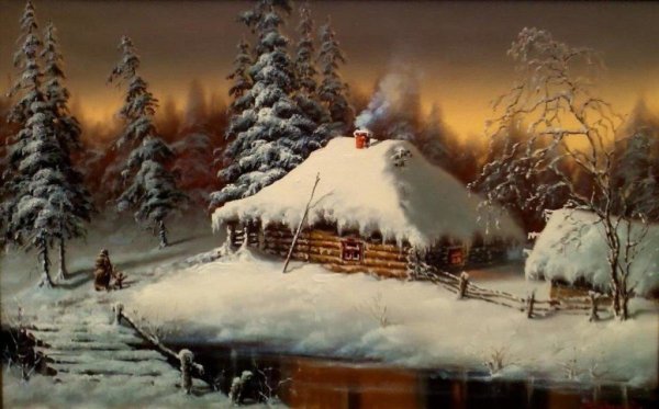 Зима в горах живопись