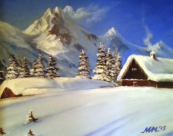 Зимний пейзаж акрилом на холсте