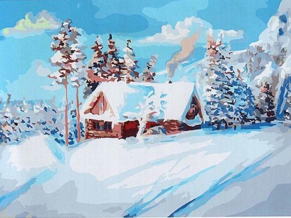 Домики в горах гуашью