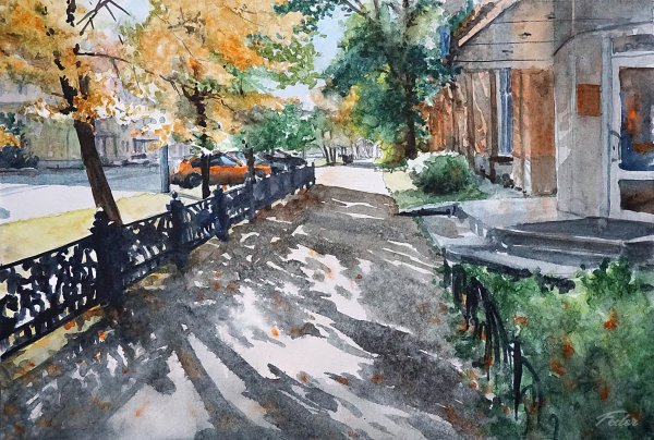 Летняя улица акварель