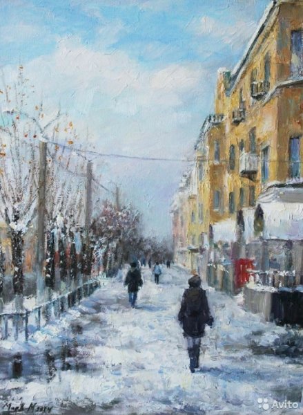 Живопись городской пейзаж со снегом