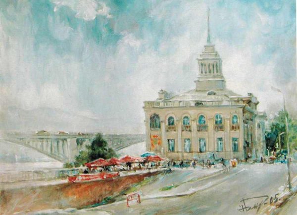 Акварель Речной вокзал Красноярск