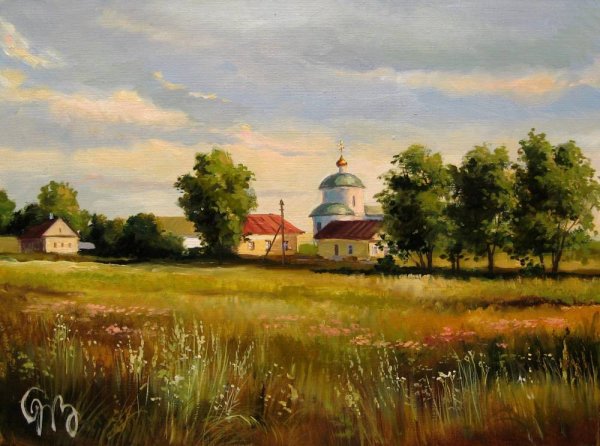 Деревенский пейзаж с речкой