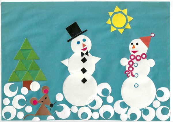 Зимняя аппликация из геометрических фигур