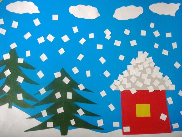 Обрывная аппликаөия зима в средней группе