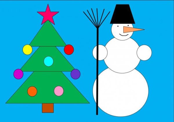 Новогодняя аппликация из геометрических фигур