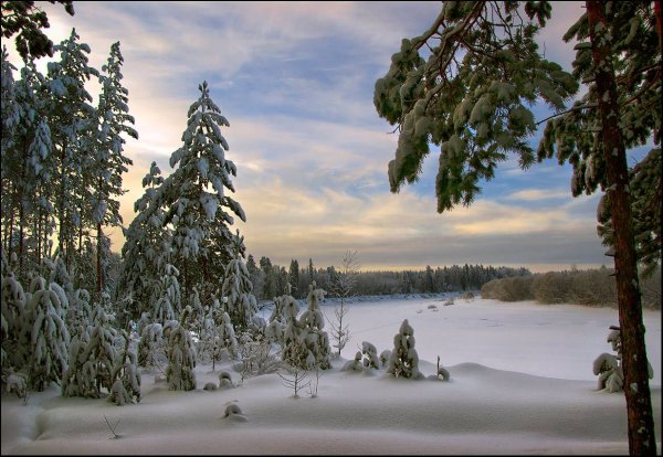 Зимняя река в деревне