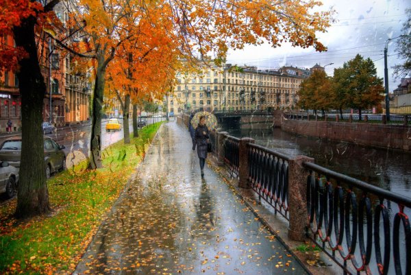 Набережная реки Карповки осенью