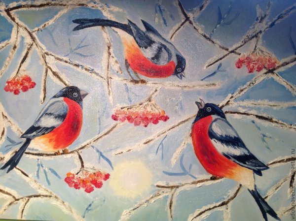 Картина Снегири на ветке рябины