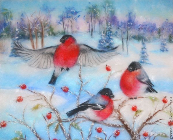 Живопись шерстью Снегирь