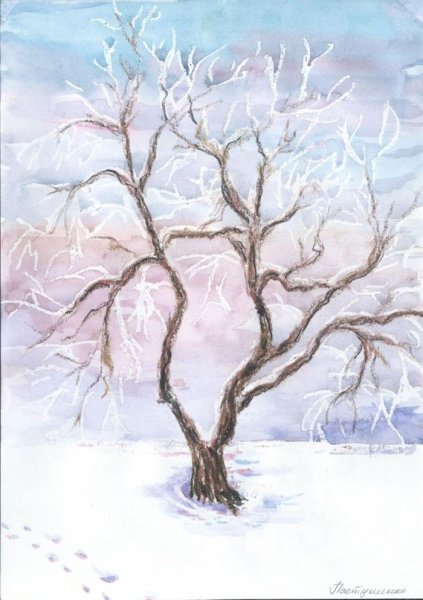 Рисование деревья в инее