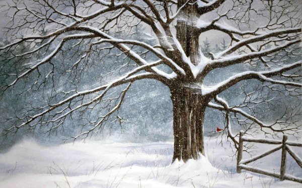 Деревья в снегу живопись