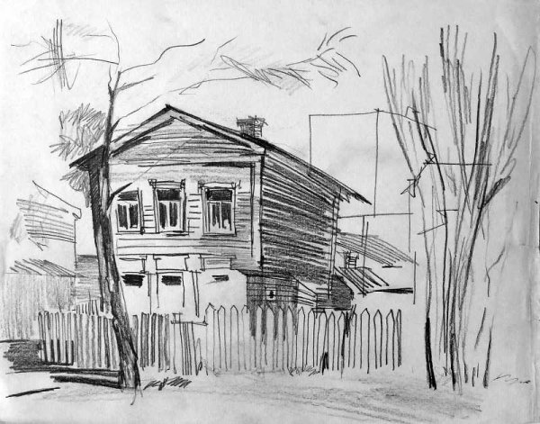 Городской пейзаж карандашом