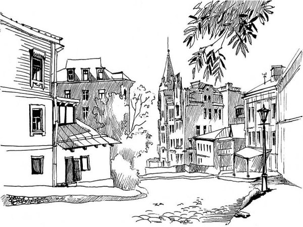 Зарисовки городского пейзажа легко