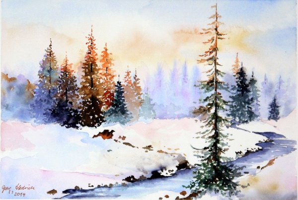 Ель в снегу живопись