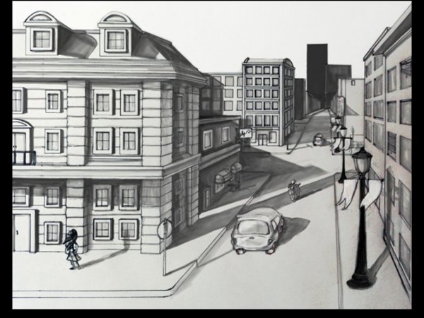 Улица с домами в перспективе