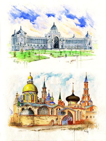 Казанский Кремль акварель