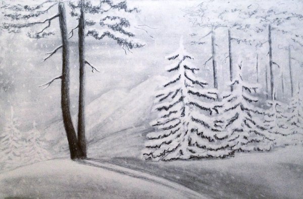 Рисунок на тему зима легкий