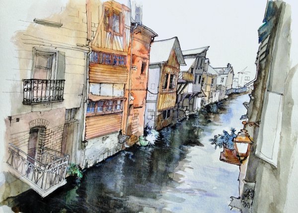 Пейзаж акварелью