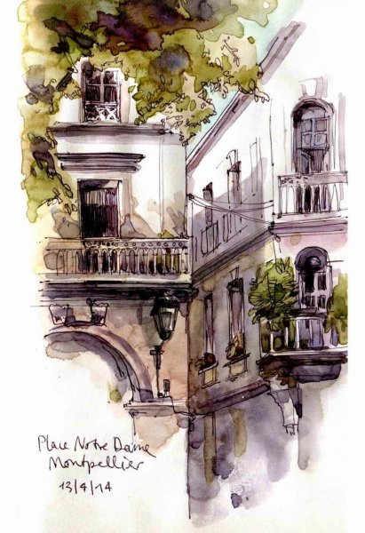 Урбан скетчинг акварель+линер