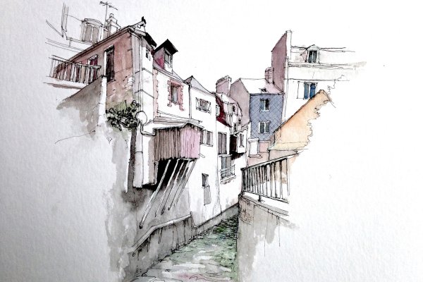 Здания акварелью