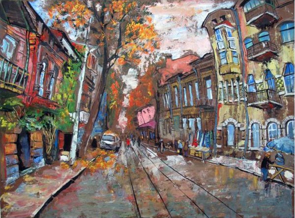 Декоративная композиция город гуашью