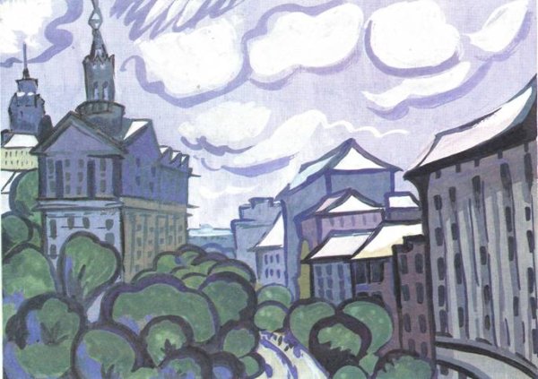 Городской пейзаж живопись гуашь