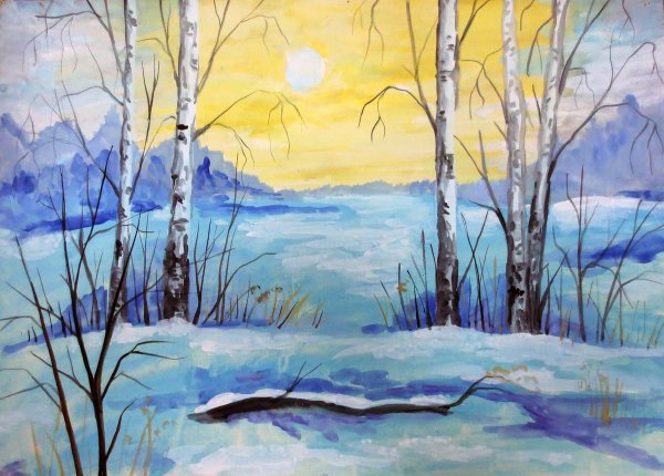 Пейзаж гуашью Весна