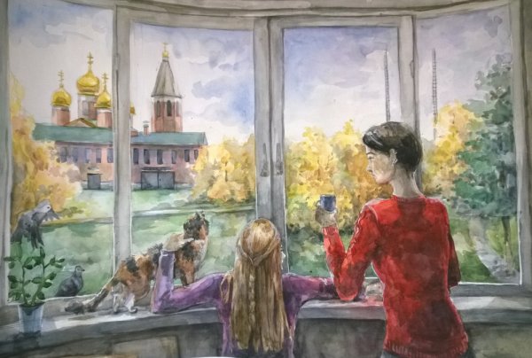 Пейзаж на тонированной бумаге