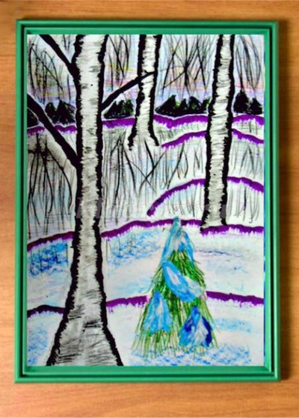 Рисование пастелью зимнего пейзажа