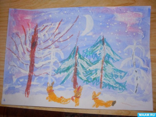 Рисование в старшей группе зима восковыми мелками